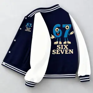 Holafish Kids Baseball Jackets Girls' Baseball Jacket with Blue and White Baseball Bomber Jacket with Number 67 Print Coat New Design Casual for Boys and Girls Regular Fit Comfortable All-Season Novelty Top Fun Quirky Winter Wear in Polyester
