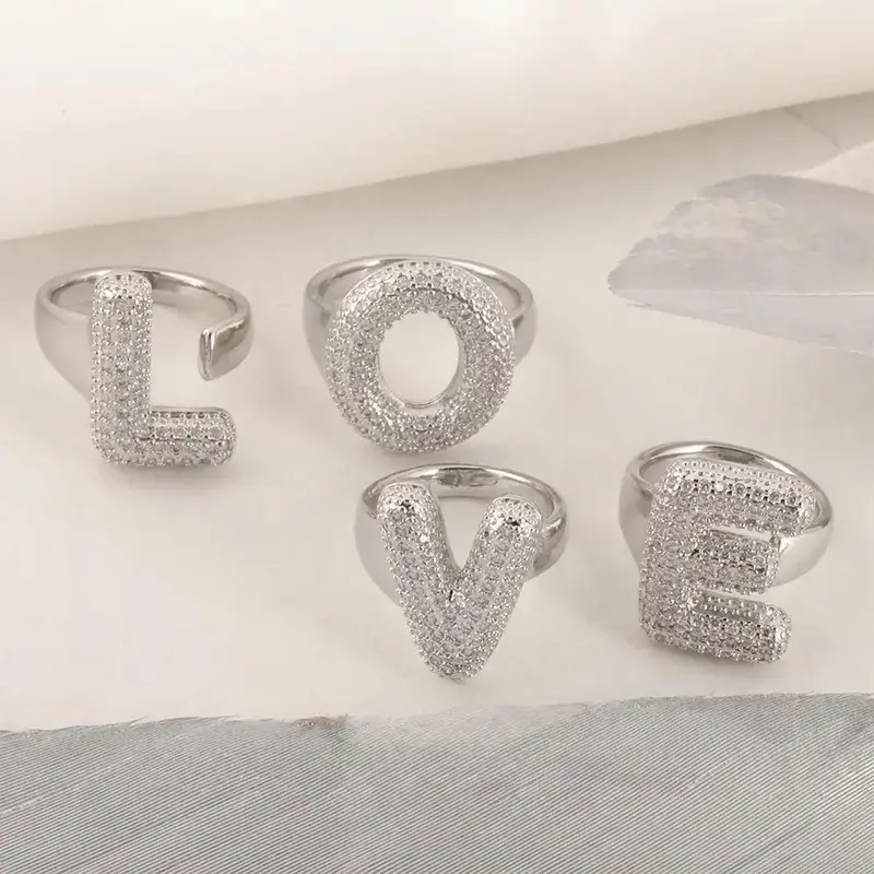 26 Letter Open-Ended Zircon Ring Minimalist Series Gift For Friends Elegant Gold Tone Jewelry name 26 Letter Open-Ended Zircon Ring Minimalist Series Gift For Friends Elegant Gold Tone Jewelry name