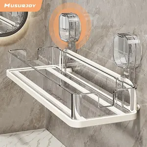 Musurjoy Easy-to-Install Suction Cup Bathroom Shelf - No Drilling Required, Thick Plastic and Aluminum Alloy, Wall-Mounted Shower Shelf, Suitable for Bathroom Corner Storage