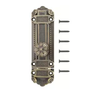 1pcs Vintage Heavy-Duty Metal Door Lock and Bolt Set, Flower Pattern Design, Easy Installation, No Batteries Needed for Home Security