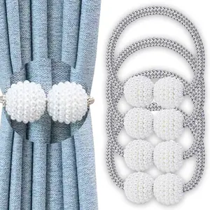 4pcs Random Color Curtain Tieback, Minimalist Faux Pearl Decor Magnetic Curtain Buckle For Home