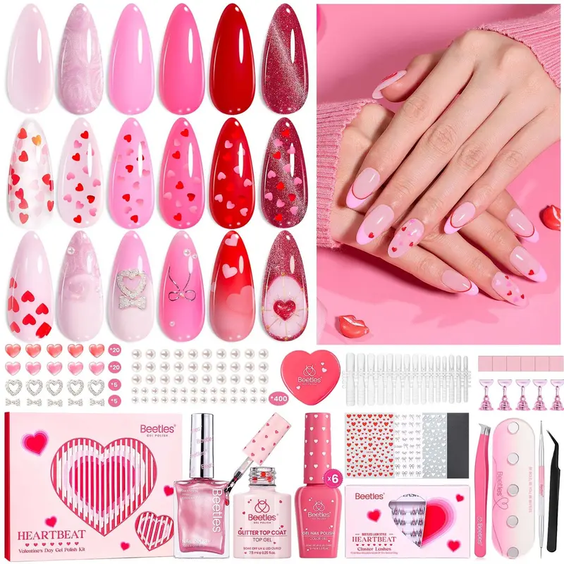【Ideal Gift】Beetles HEARTBEAT Gel Nail Polish  Nail Art DIY Manicure Kit, Best Gift Choice for Women and Girls Cutics, Nail Glue, Multipack, Gel Nail Colors