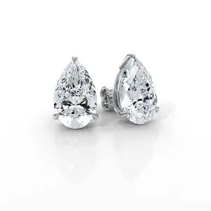 Javda Lab Diamond 14K White Gold Pear Studs Earring with Push Back for Women - IGI Certified 8.55 Ctw.