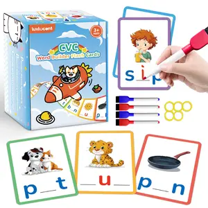 Luxlucent CVC Word Builder Flash Cards for Kids Learn to Read Homeschool Supplies Educational Toy with Markers & Stickers for Classroom Must Haves