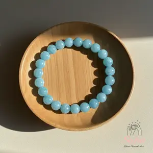 Sofia Natural Aquamarine Stone Beaded Bracelet 8mm Aqua Blue Crystal Stretch Handmade Boho Style for Daily Use Elastic Cord Comfortable Fit