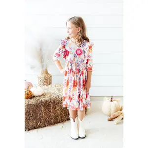 Tangerine Leaves Ruffle Twirl Dress