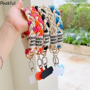 Creative rainbow color wrist lanyard new mobile phone strong color matching trend hand-woven creative gold wire short rope women
