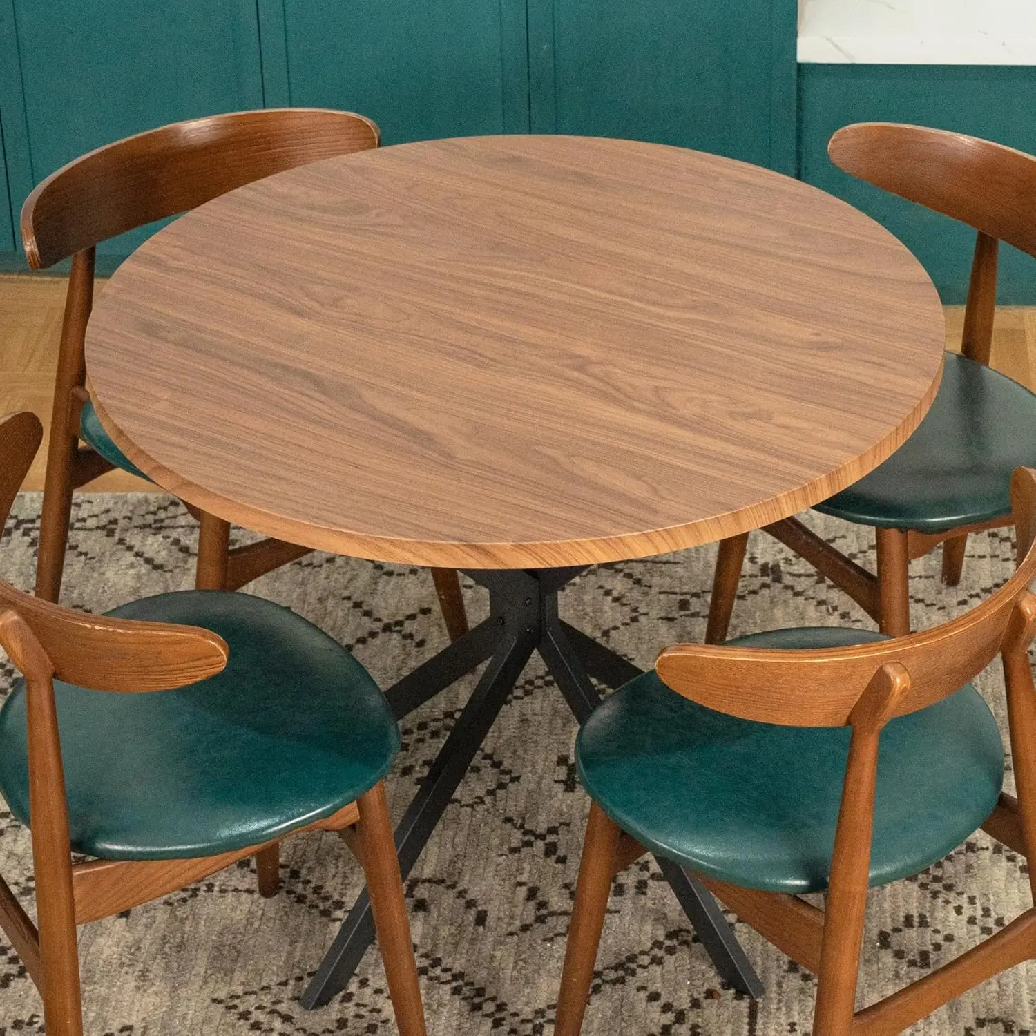 Recaceik Round Dining Table, 39" Mid-Century Modern Round Kitchen Table for 4-5 People, w/1.18" Thickness Tabletop & Black Metal Base Legs