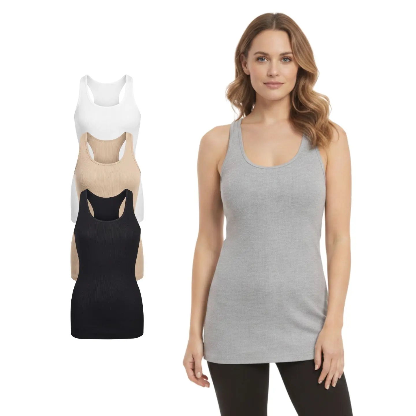 3 Pack Women's Cotton Ribbed Knit Tank Top Racerback Slim Fit Scoop Neck Premium Cotton Basic Layering Top Simple Cotton Workout Causal High Stretch Breathable Tank Undershirt for Women Athletic Yoga Summer Tops Activewear Stretchy Basic Tee