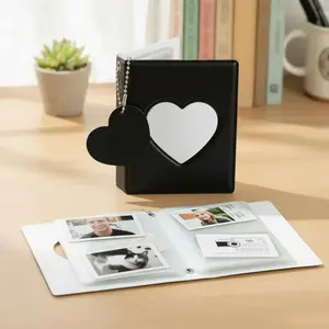 3 Inch Mini Photocard Binder, Heart Hollow Design with 32 Pockets, Mirror Effect Kpop Photo Card Album with Pendant, Portable Cute Collectible Book for Fans