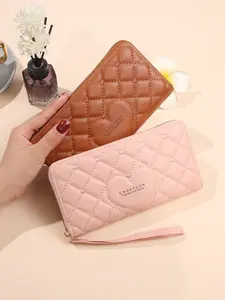 Endaycon Women's Korean Cute Long, PU Leather, Multiple Card Slots, Zipper Coin Purse, Handheld Phone Bag, Large Capacity, Fashionable Versatile Purse