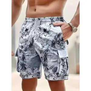 Men's Marble Print Cargo Shorts | Quick-Dry Multi-Pocket Streetwear