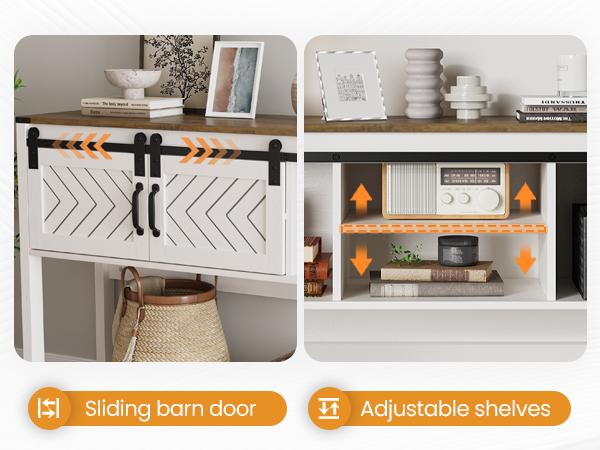 RoyalCraft Entryway Table with Storage, 46" Modern Farmhouse Console Table with Sliding Barn Door, Wood Rustic Sofa Table with Adjustable Shelf for Hallway, Living Room, Foyer