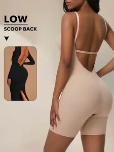 Sculpt Touch Women’s Strapless Deep U Plunge Shapewear Bodysuit Tummy Control Backless Seamless Body Shaper with Built In Bra Mid Thigh Slimming Bodysuit
