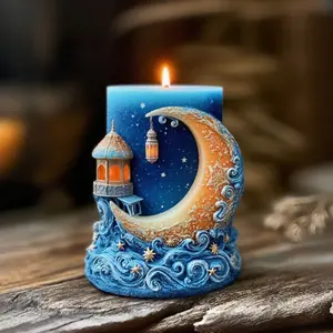 Classical Palace Lantern Theme Candle Handmade Silicone Mold, Crescent Moon Pagoda Sea Wave Relief Aromatherapy Mould Handmade Crafts