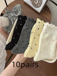 Women's New Cute Lace Pile Socks, Mid-Calf Tube Socks for Spring & Fall Winter, Thin Breathable Sports Socks, Pack of 10