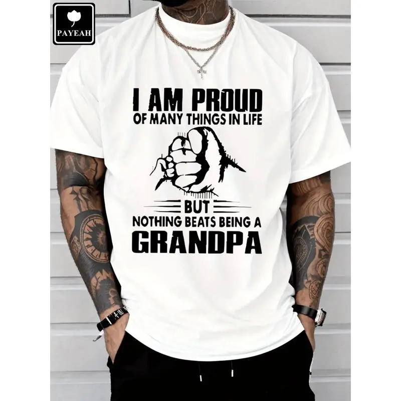 Women's PAYEAH "Proud Of Many Things In Life, Nothing Being A Grandpa" Monogrammed 100% Heavy Cotton T-Shirt, Casual Women's Tshirt, Top