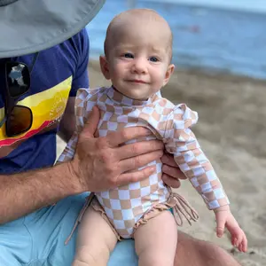 Toddler Baby Girls Checkerboard Print Bikini Beach Swimwear Zipper Swimsuit UPF 50+ Rash Guard Long Sleeve Bathing Suit #springtok