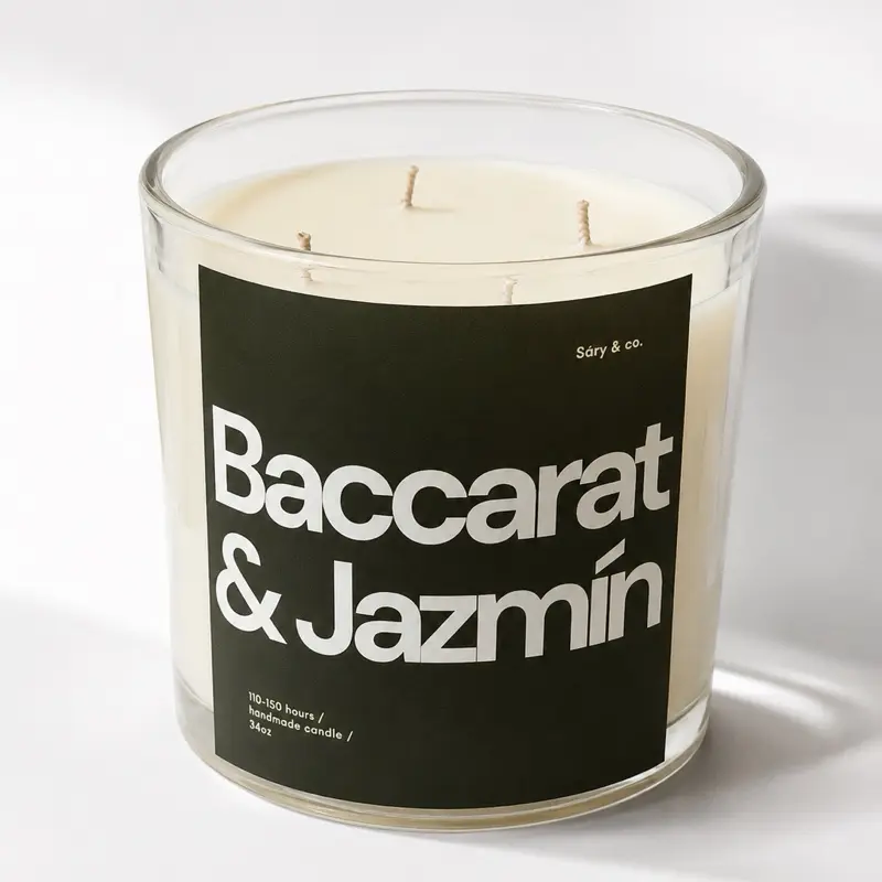 34 oz Large Soy Candle – 4 Wick Handmade Luxury Candle – Baccarat & Jasmine Scent soy candle