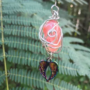 Heart of Divine Healing | Rhodochrosite Angel Wing Talisman Necklace