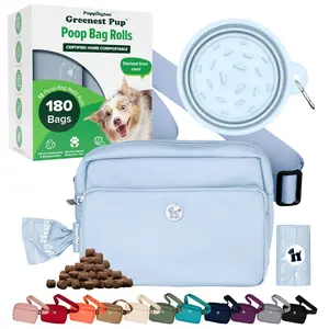 Puppington Walk Star Kit: 3-in-1 Crossbody Dog Walk Bag & Bowl plus 270 Refill Poop Bags - Certified Home Compostable, Slow Feeding Travel Bowl, Treat Pocket, Hands-Free Design
