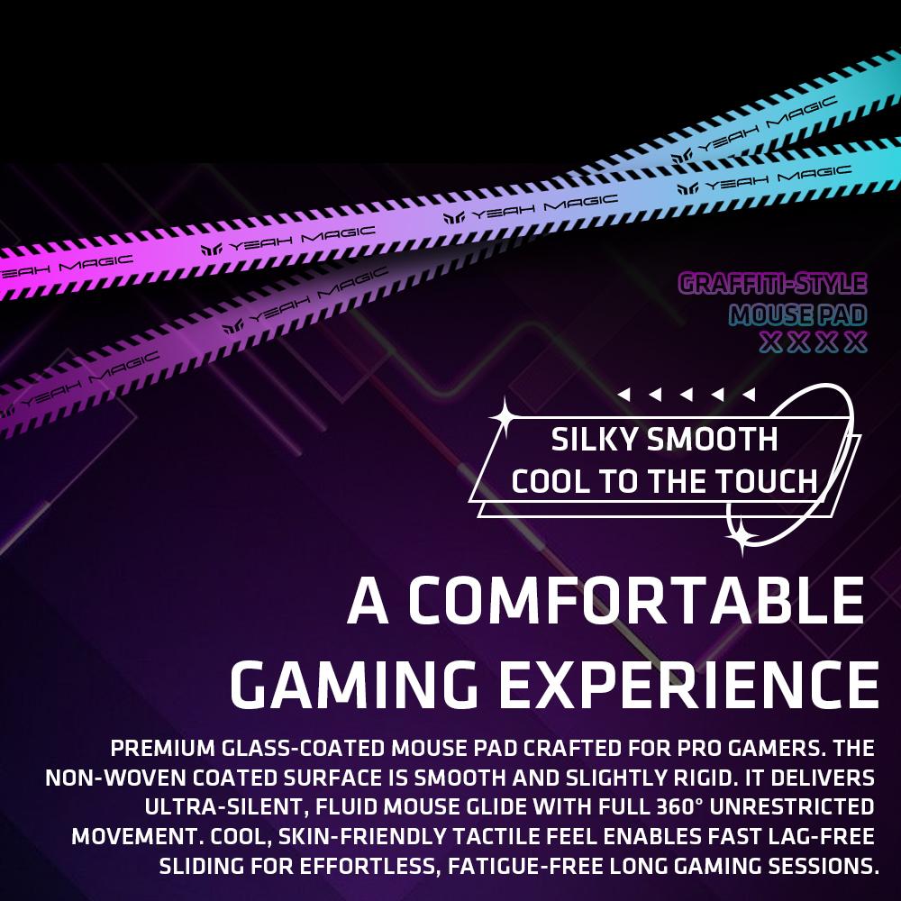 YEAH MAGIC Arcane M1 Micro-Etched Glass Gaming Mouse Pad - Hard Computer Mousepad for PC Gaming Setup, Anti-Slip Base, 12.2×16.14in Bundle with Arm Sleeve, Speed Mouse Skates, Hard Mousepad, Computer Mouse Pad