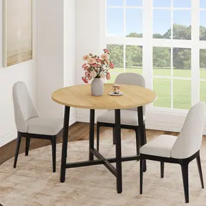 31.5 Inch Round Dining Table for 2-4, Small Kitchen Dining Room Table for Space Saving, Wood Circle Kitchen Table with Sturdy Metal Frame,Wood color (No Chairs)