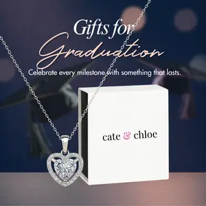 Cate & Chloe Amora 18k White Gold Plated Halo Heart Pendant Necklace for Women – Simulated Diamond Crystal Heart Pendant on 16–18 Inch Cable Chain – Hypoallergenic, Lead & Nickel Free – Luxury Gift Box Included, Perfect Romantic Jewelry Gift