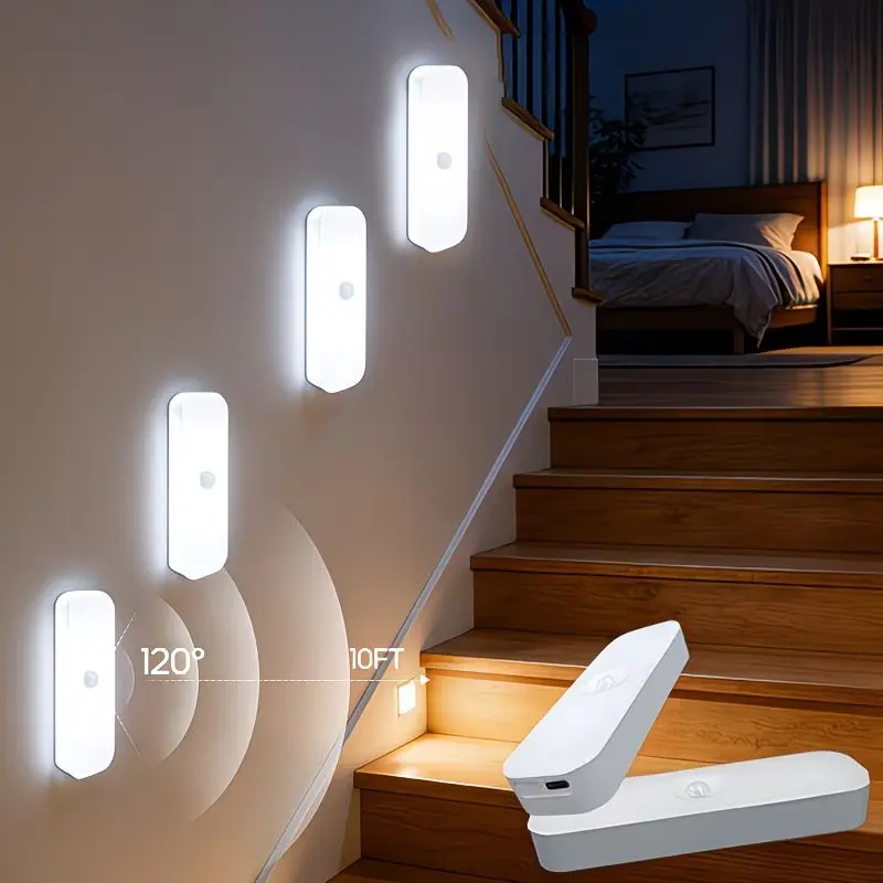 2pc Rechargeable LED Motion Sensor Light, Light/6000k, Wall Mounted, LED Wall Lamp, Modern Lighting, Perfect for Closet, Hallway, Bedroom, Kitchen, Stairs, LED Lights, Wireless Wall Sconces