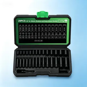 1/4-Inch Drive 12-Point Impact Socket Set, 29-Piece Metric 4-15mm, Shallow and Deep Sockets, Includes Drill Adapter, CR-V Steel, Professional Grade