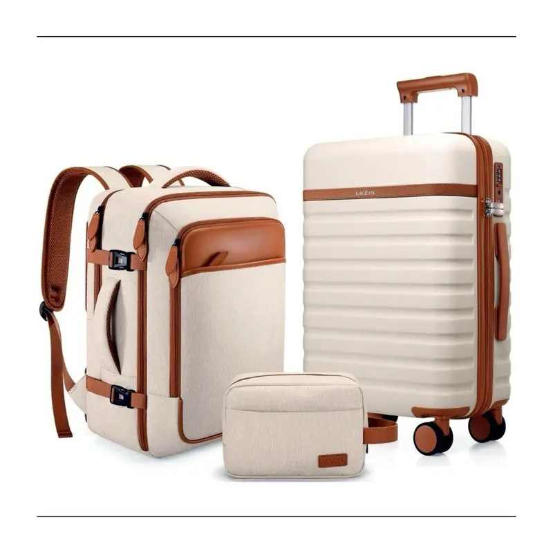 UKEIN 3-Piece Luggage Set with 20 Inch Carry On Suitcase & Travel Backpack, PC Hardside Spinner Luggage with TSA Lock, Lightweight Durable Suitcase for Men and Women