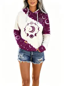 Women's Ethnic Pattern Drop Shoulder Drawstring Hoodie Fashion Casual Long Sleeve Hooded Sweatshirt for Daily Holiday Outdoor Wear Women Tops Womenswear Pullover