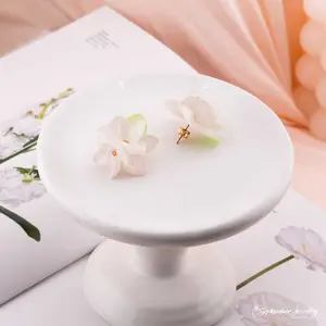 White Hydrangea Cluster Earrings – 14k Plated