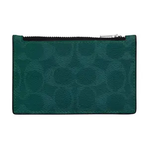 COACH Signature Canvas 12 Brand Print Coated Canvas and Leather Card Holder for Men and Women in Sea Green