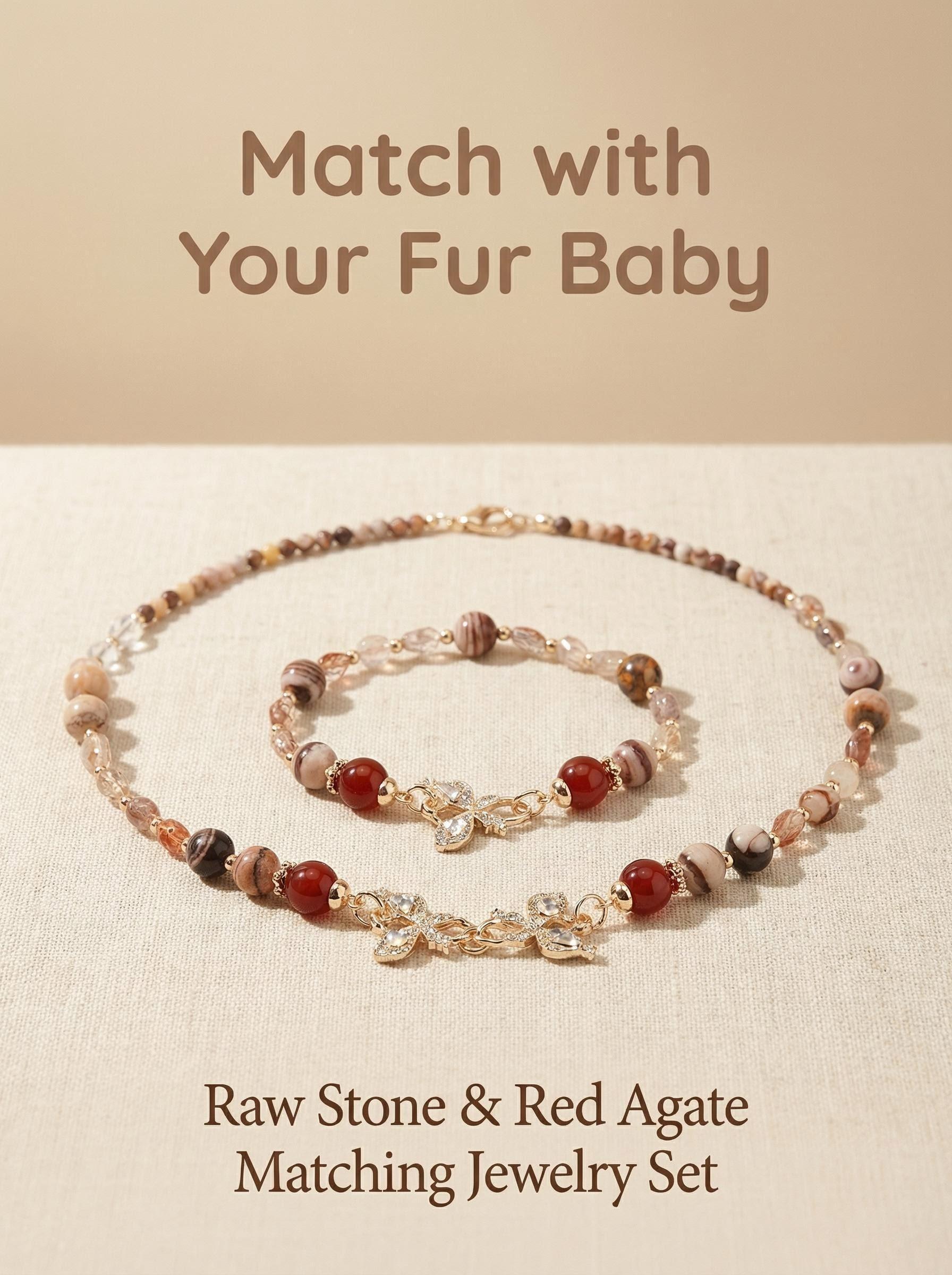 Butterfly Fur Mark Matching Jewelry Set Bracelet And Pet Necklace With Butterfly Detail