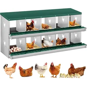 10-Compartment Rollaway Chicken Nesting Box, Galvanized Steel Nest Box with Automatic Egg Collection Tray, Metal Poultry Nesting House for Backyard Coop, Anti-Peck Clean Egg Box, Wall Mount Poultry Cage Supplies, Orange/Green