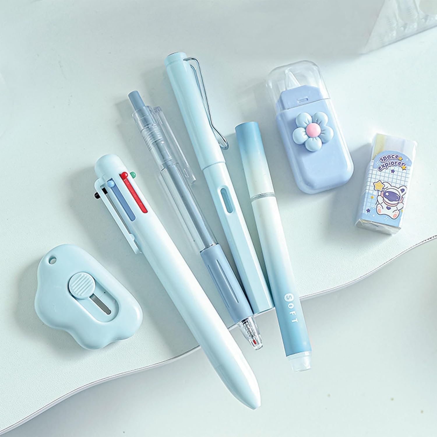 Cute Pink Flower Stationery Set, Aesthetic School Supplies Kit with Pens, Eraser & Pencil Case, Kawaii Office Desk Accessories, Back to School Gift for Girls Kids, Preppy Stationery Bundle