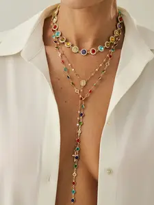 Women's Bohemian Alloy Necklace Set, Fashion Crystal Pendants, Colorful Jewelry for Daily Wear, Perfect Holiday Gift, Trendy Charms Necklace