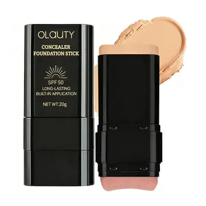 Sunscreen Dual-Ended Foundation Stick, SPF 50, 2-in-1 Long-Lasting Foundation and Concealer with Brush, Waterproof Sweatproof Contour Stick, Full Coverage Matte Finish for Face Makeup, Lightweight Tinted Moisturizer