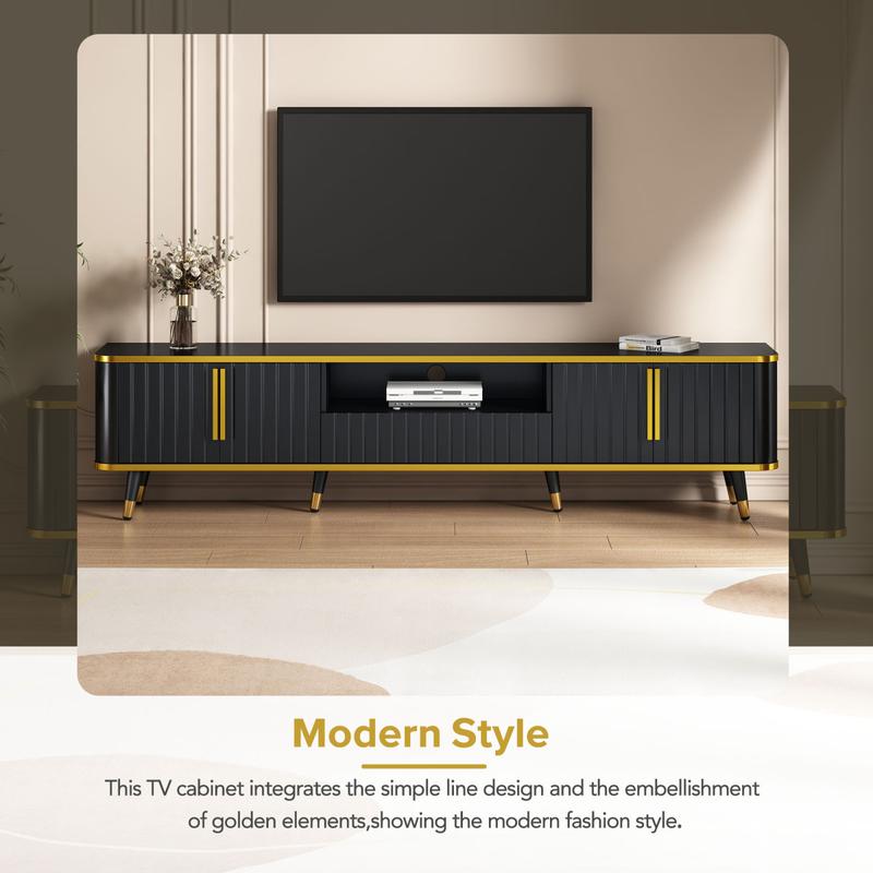 [Bellemave]ON-TREND Luxury Minimalism TV Stand with Open Storage Shelf for TVs Up to 85", Entertainment Center with Cabinets and Drawers, Practical Media Console with Unique Legs for Living Room, Black