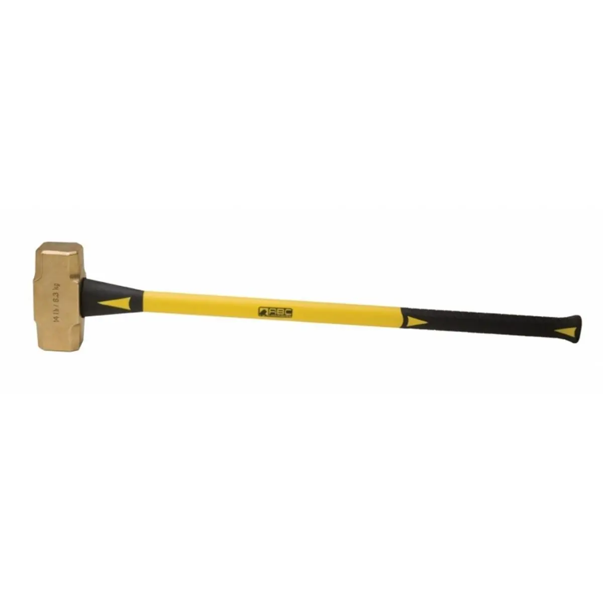 ABC Hammers, Inc. Brass Hammer - Item Weight 14 lbs., Handle Length 33 in. Ergonomic Fiberglass Handle, Striking Face Diameter 2.75 in., Cushion Grips, for Metalworking