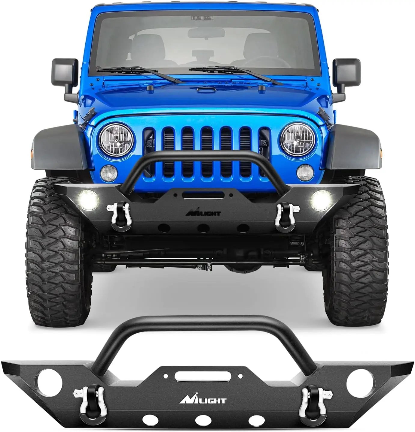 Nilight Front Bumper for 2007-2018 Jeep Wrangler JK/JKU Vehicle, Rock Crawler Design, Fog Light Holes, Winch Mount Plate, Durable Construction Car Accessory