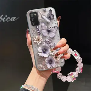 For Galaxy A02S bracelet flower butterfly phone Case For Samsung Galaxy A02S with silicone Shock proof design perfect for elegant