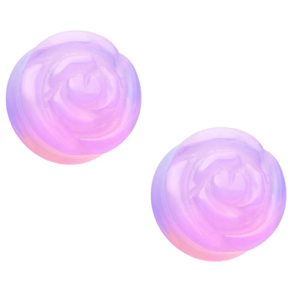 Lavender Opalite Rose Flower Double Flared Plugs - Pair