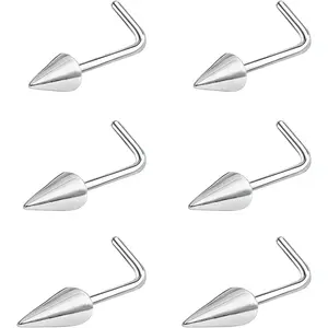 20G Spike Nose Studs Rings, Stainless Steel Spike Nostril Ring Stud, Black Rook Corkscrew Ring L-Shaped Nose Piercing for Men Women