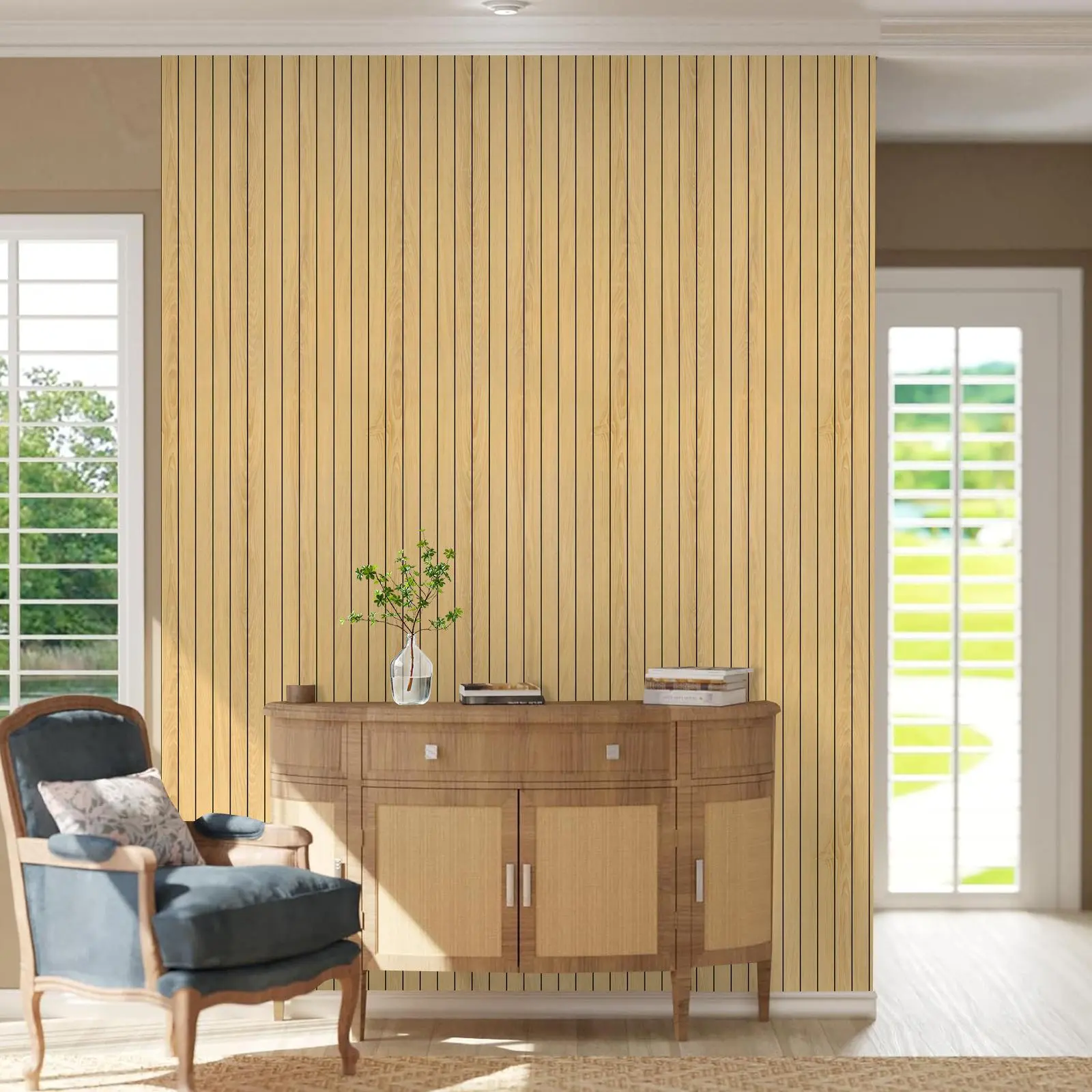 Warm Grid Wood Texture Self-Adhesive Wallpaper, Modern Simple Style, Waterproof Moisture-Proof Removable Sticker, DIY Bedroom Living Room