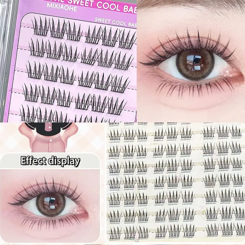 Mixiaohe K-Pop Lash Duo, 60+96 Clusters No-Glue Eyelash Cluster Set, Short & Long Lengths, Pre-Glued C-Curl, Reusable, Beginner-Friendly