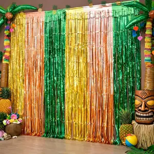 Luau Party Decorations Green Gold Rose Tropical Streamers Backdrop Banner, 2 Pack Hawaiian Party Decorations for Indoor Outdoor Summer Beach Pool Birthday Favors Supplies for Home Wall