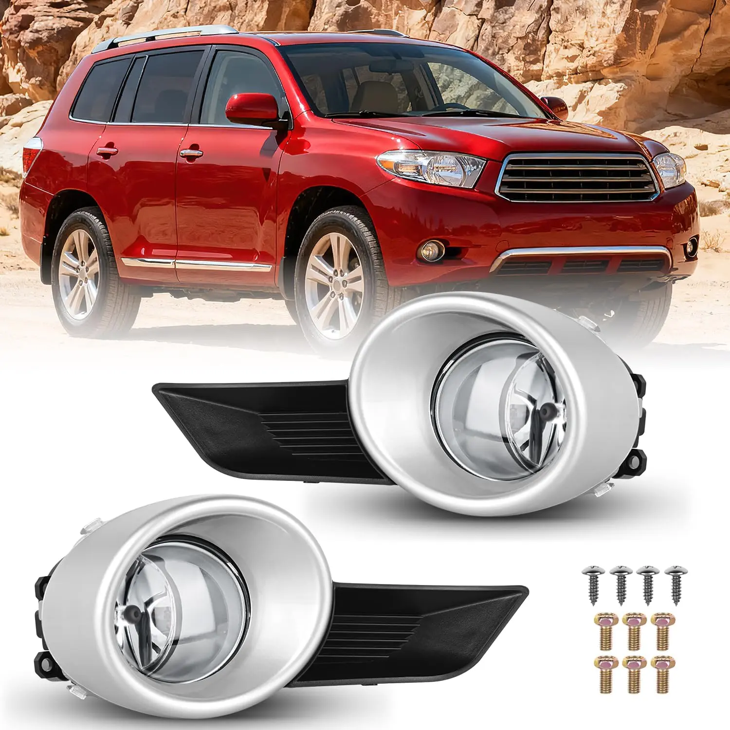 Nilight Fog Lights Assembly Compatible with 2008 2009 2010 2011 Toyota Highlander Left Driver and Right Passenger Side Clear Lens w/H11 12V 55W Bulbs Vehicle, Car Light