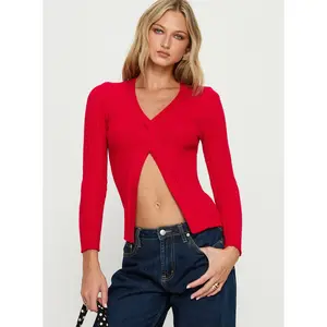 Donya Twist Detail Long Sleeve Top Red